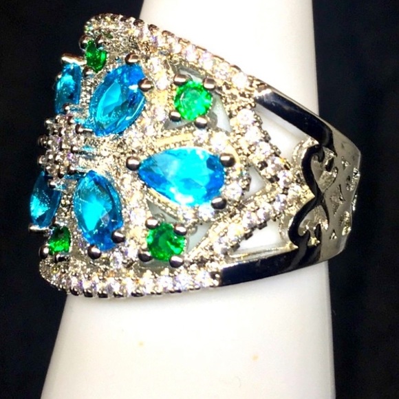 Art Deco Vintage Style Sterling Silver Tanzanite & Sapphire  Ring - Picture 2 of 10